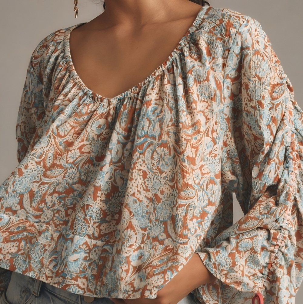Anthropologie Relaxed Orange and Blue Tunic, XXSMALL